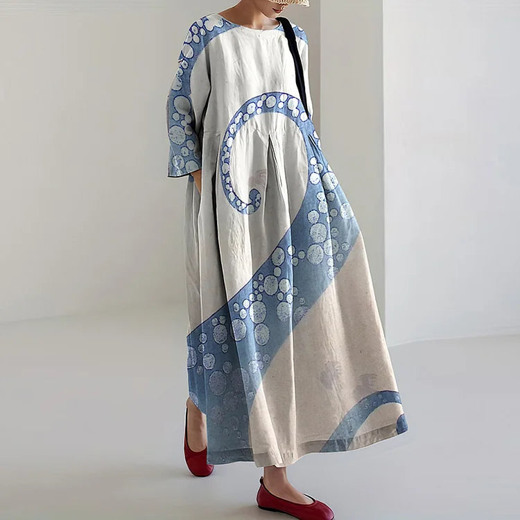 Women‘s Octopus Art Linen Blend Casual Maxi Dress